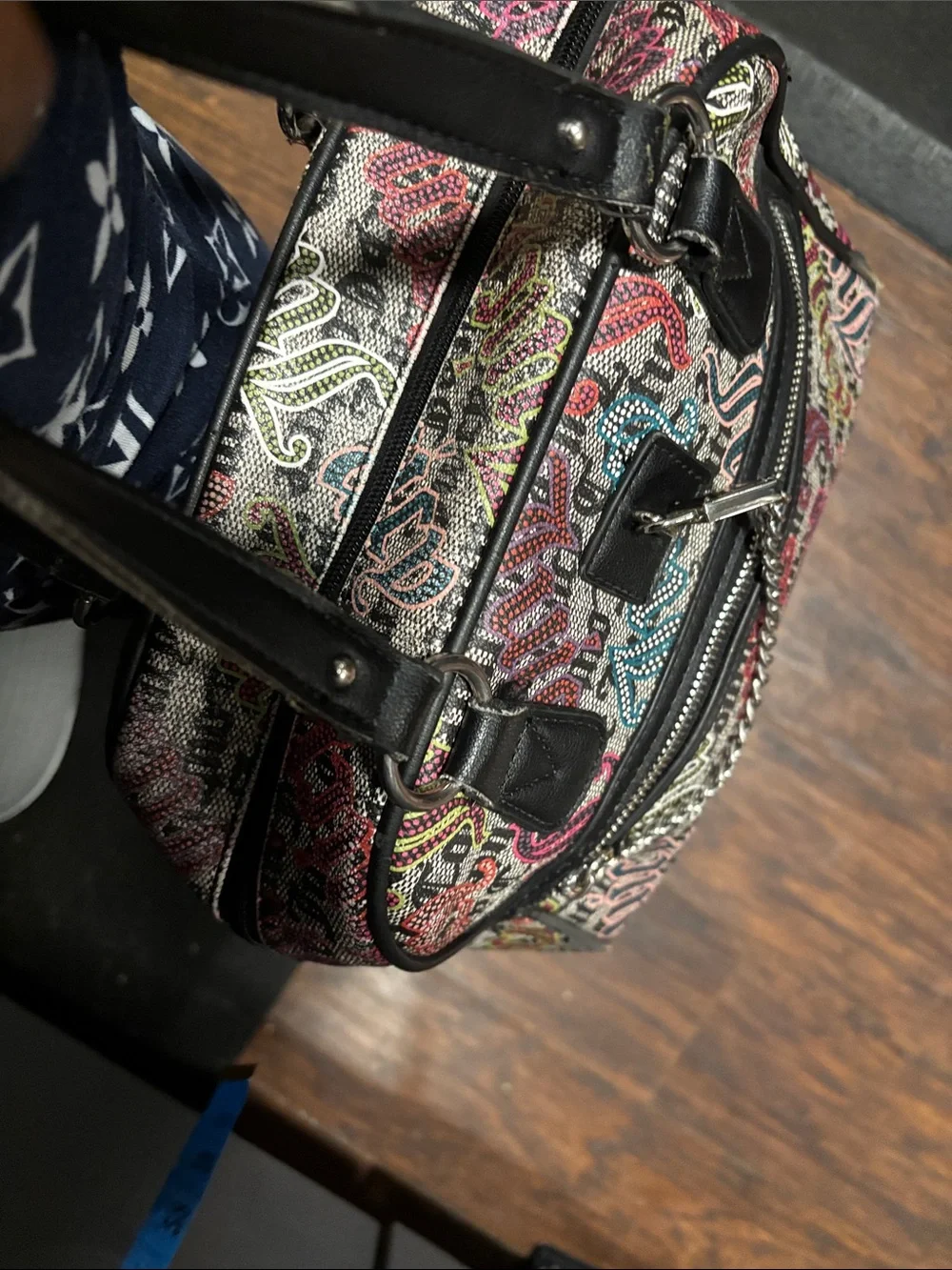 Juicy Couture Multicolor Logo Print Dome Satchel with Black Trim w:straps